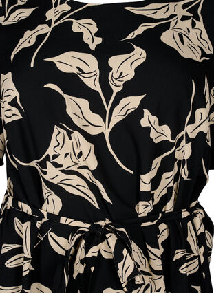 FLASH - Short sleeve dress with belt, Black Off White Fl., Packshot image number 2