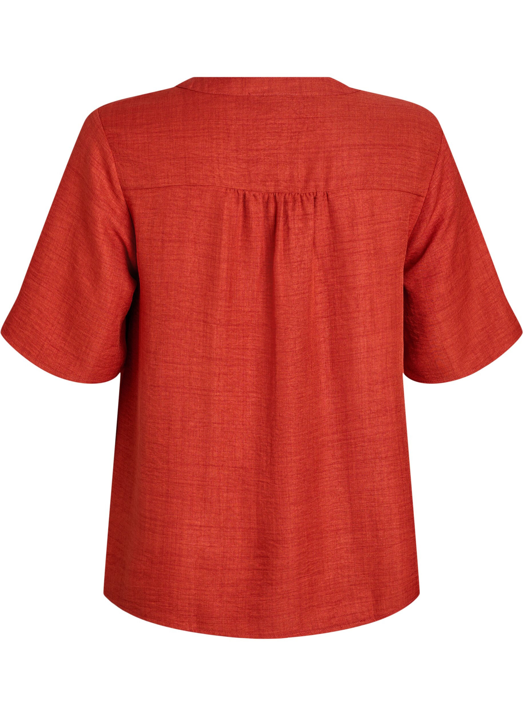 Zizzifashion V-neck shirt blouse with short sleeves, Red, Packshot image number 1