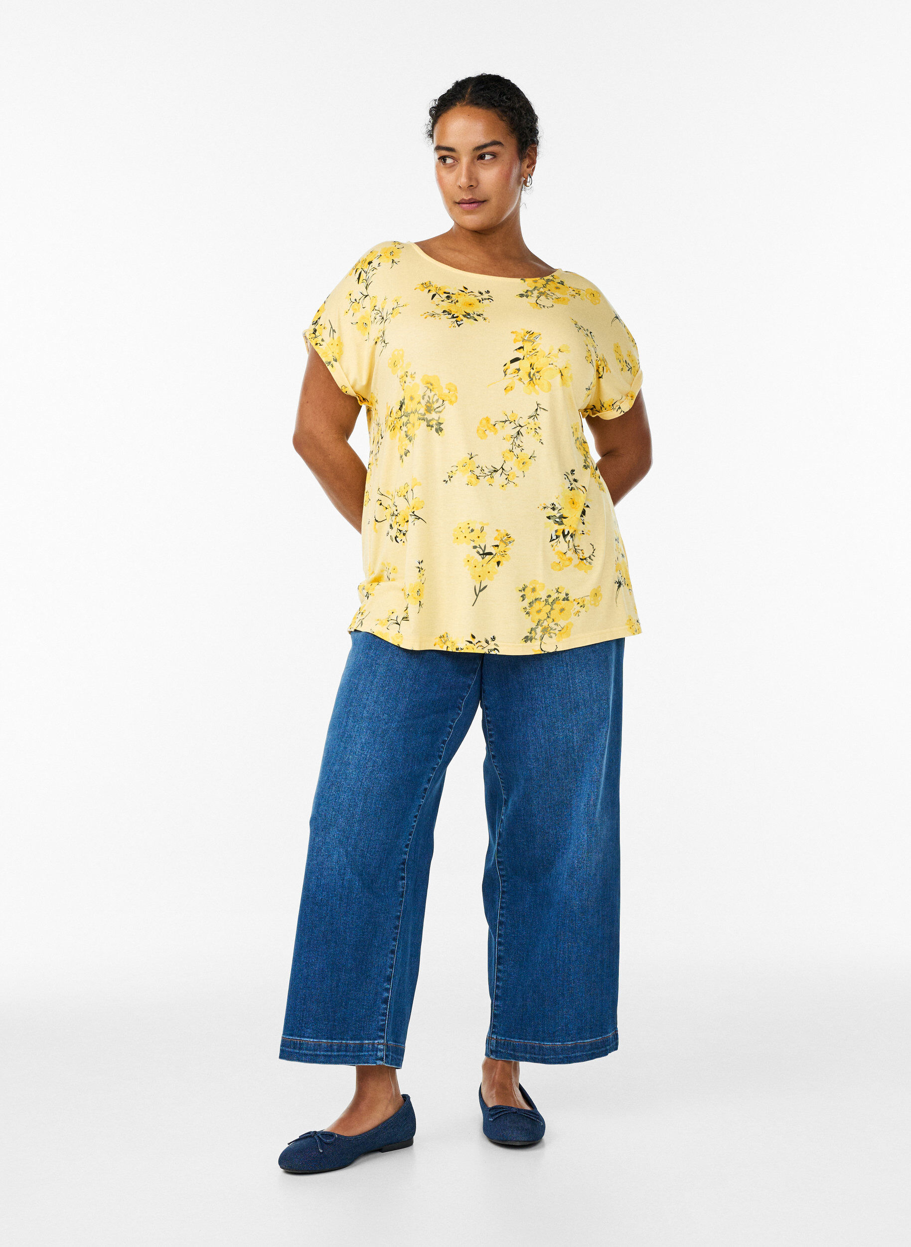 Zizzifashion T-shirt with floral print, Yellow, Model image number 1