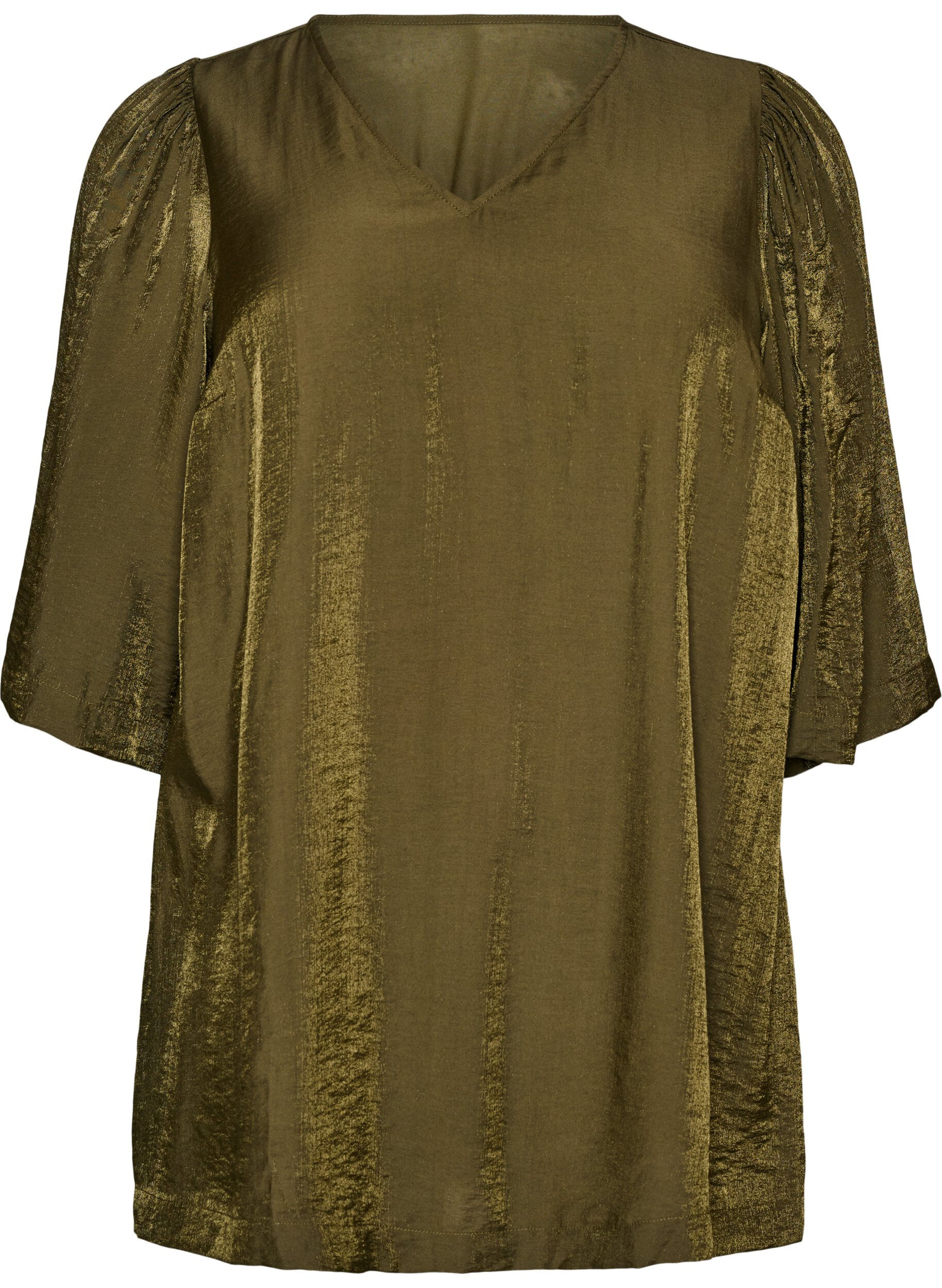 Shiny tunic with a V-neck and 3/4 sleeves