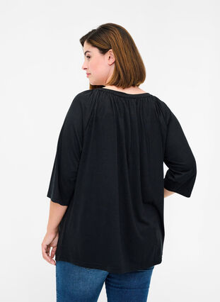 Plain blouse with 2/4 sleeves, Black, Model image number 1