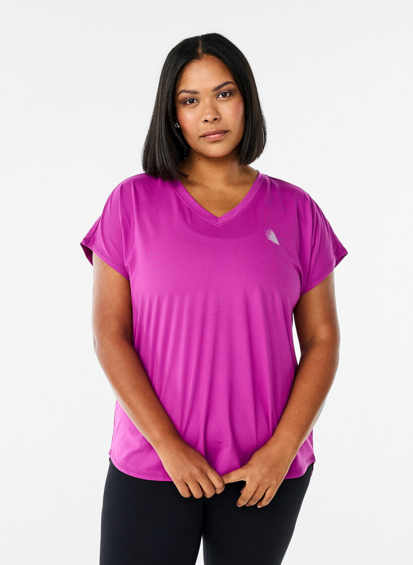 Short sleeve sport t-shirt with v-neck, Purple, Model image number 0