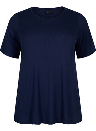 T-shirt in viscose with rib structure, Navy Blazer, Packshot image number 0