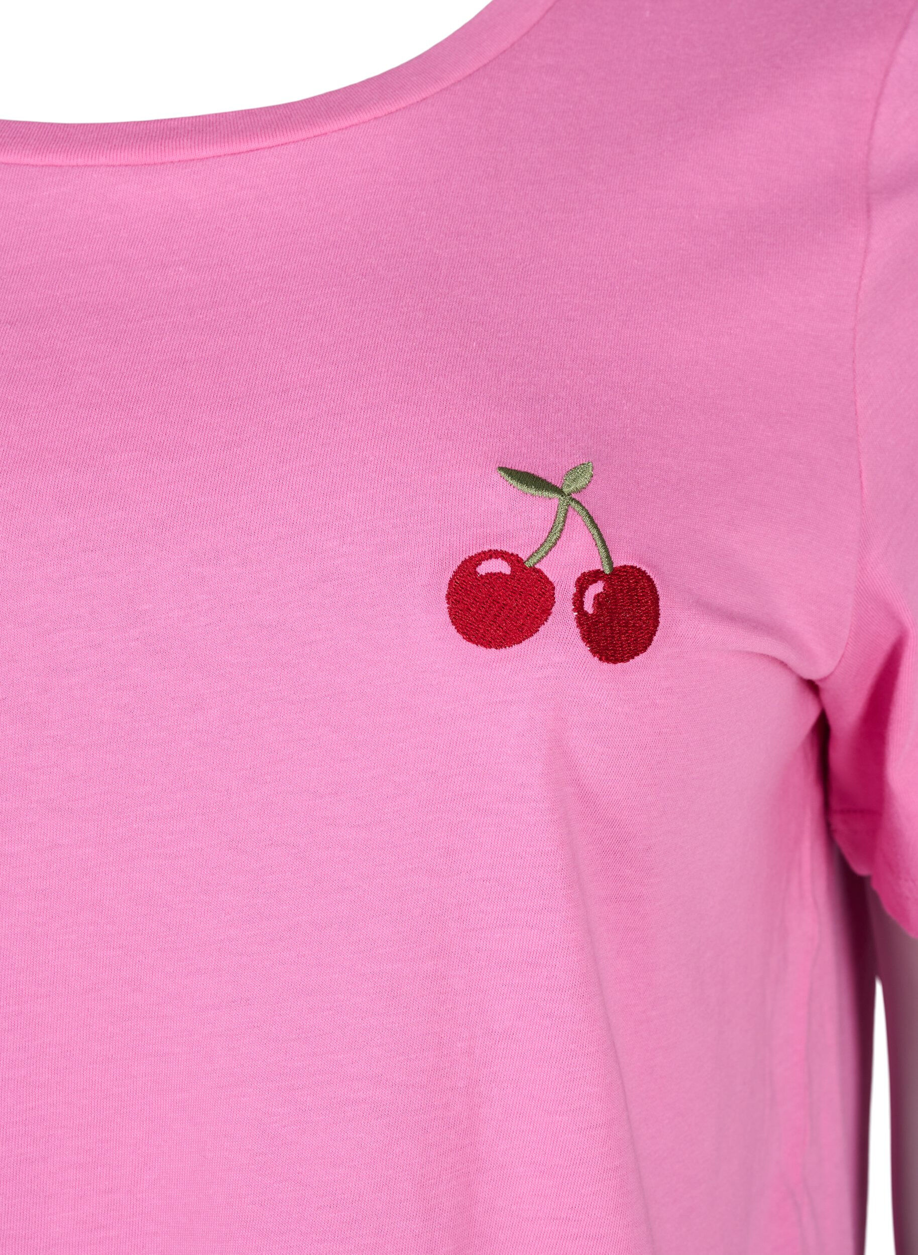 Zizzifashion Cotton t-shirt with embroidered cherry, Roseb. W. CherryEMB., Packshot image number 2
