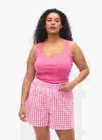 Checked cotton pyjama shorts, Pink Check, Model