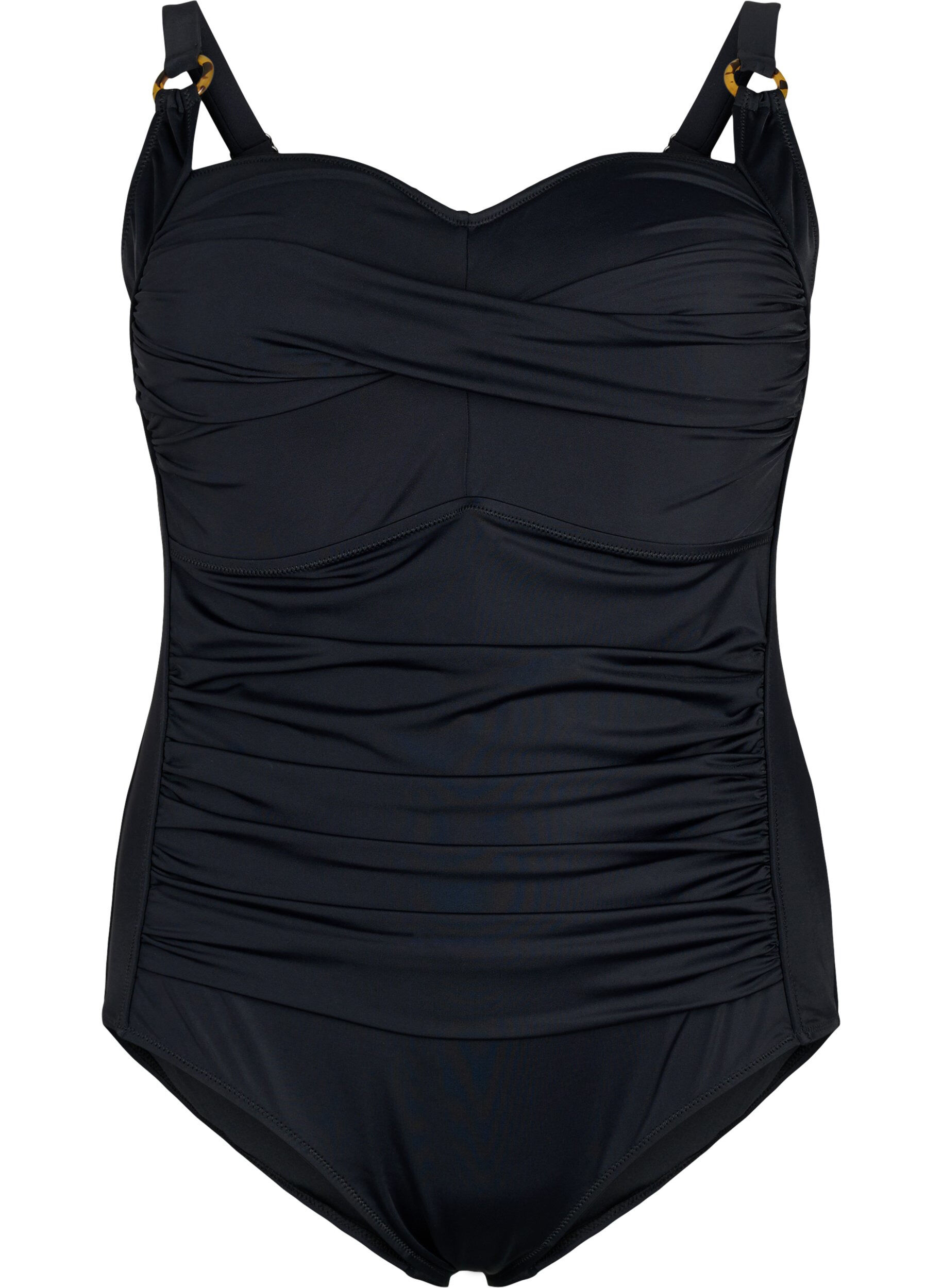 Quilted swimsuit with drapes Black Sz. 46 Zizzifashion