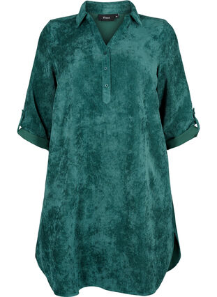 Velvet dress with 3/4-length sleeves and buttons, Deep Teal, Packshot image number 0