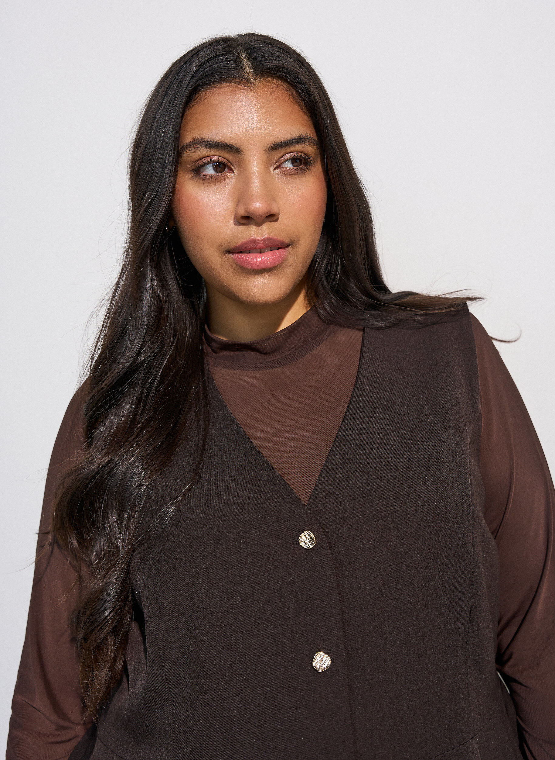 ZizzifashionPinstriped waistcoat with peplum, Brown, Model image number 3
