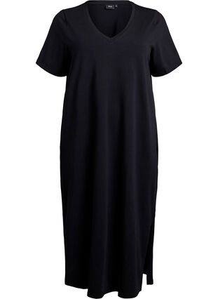 Midi T-shirt dress with a V-neck - Black - Sz. 40-64 - Zizzifashion Midi T-shirt dress with a V-neck - Black - Sz. 40-64 - Zizzifashion