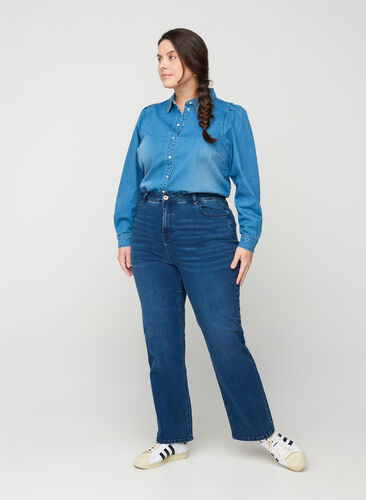 Jeans with an extra high waist, Blue denim, Model image number 0