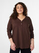 Long-sleeved t-shirt with V-neck and buttons, Brown, Model image number 0