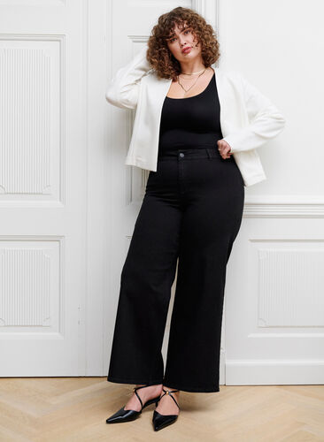 High-waisted jeans with wide legs, Black, Image image number 0