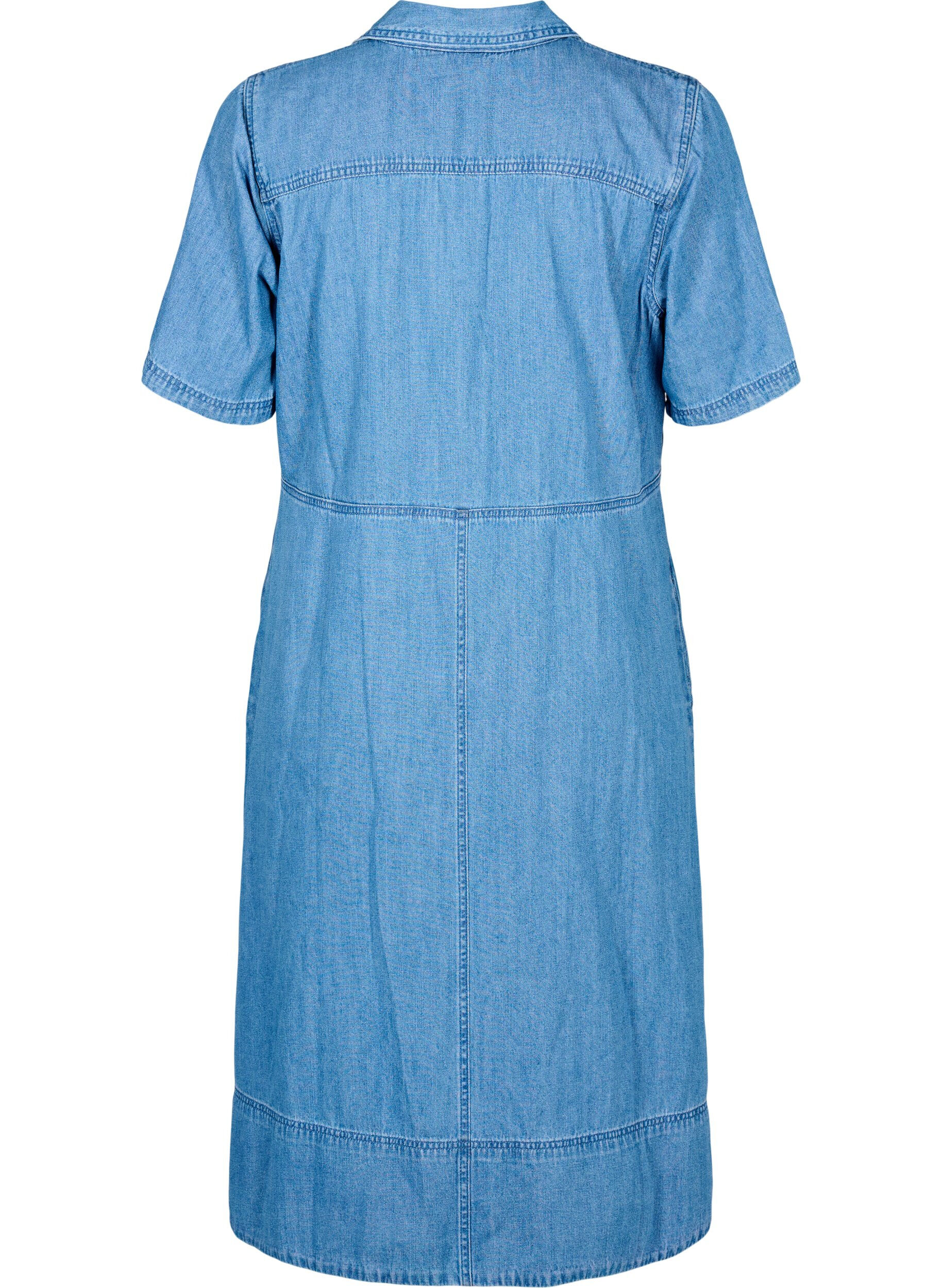 Zizzifashion Denim shirt dress with short sleeves, Light Blue, Packshot image number 1