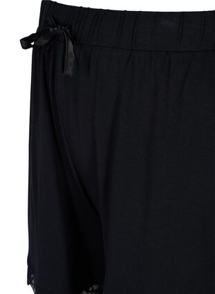 Viscose pyjama shorts with lace detail, Black, Packshot image number 2