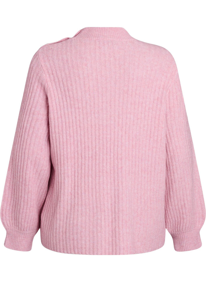 Ribbed jumper with puff sleeves and buttons, Red, Packshot image number 1