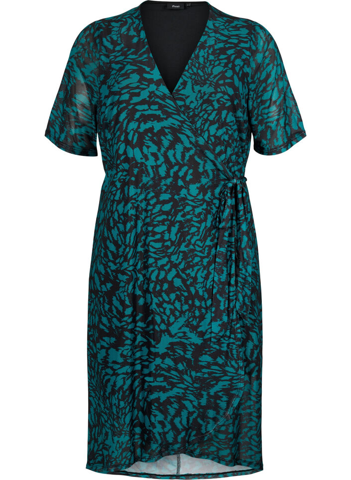 Printed wrap midi dress, Black Green AOP, Packshot image number 0