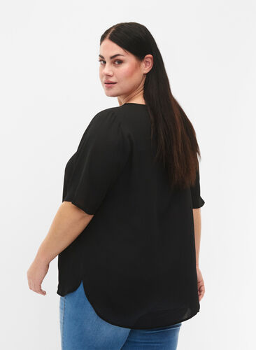 V-neck blouse with zipper, Black, Model image number 1