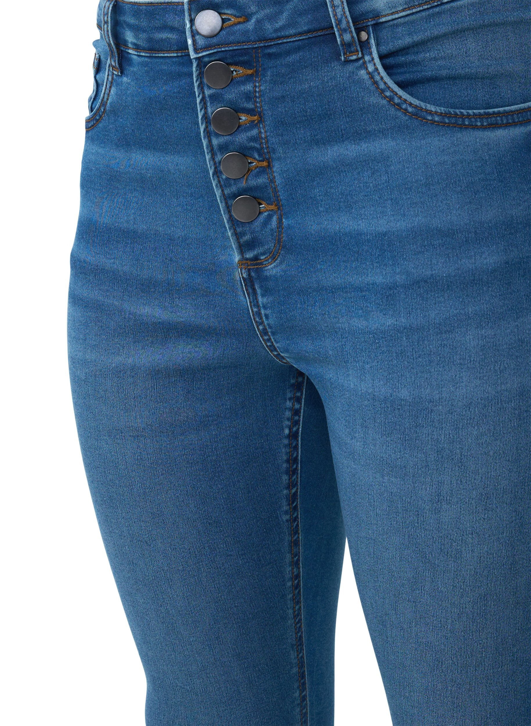 Zizzifashion High-waisted Amy jeans with button closure, Blue Denim, Packshot image number 2