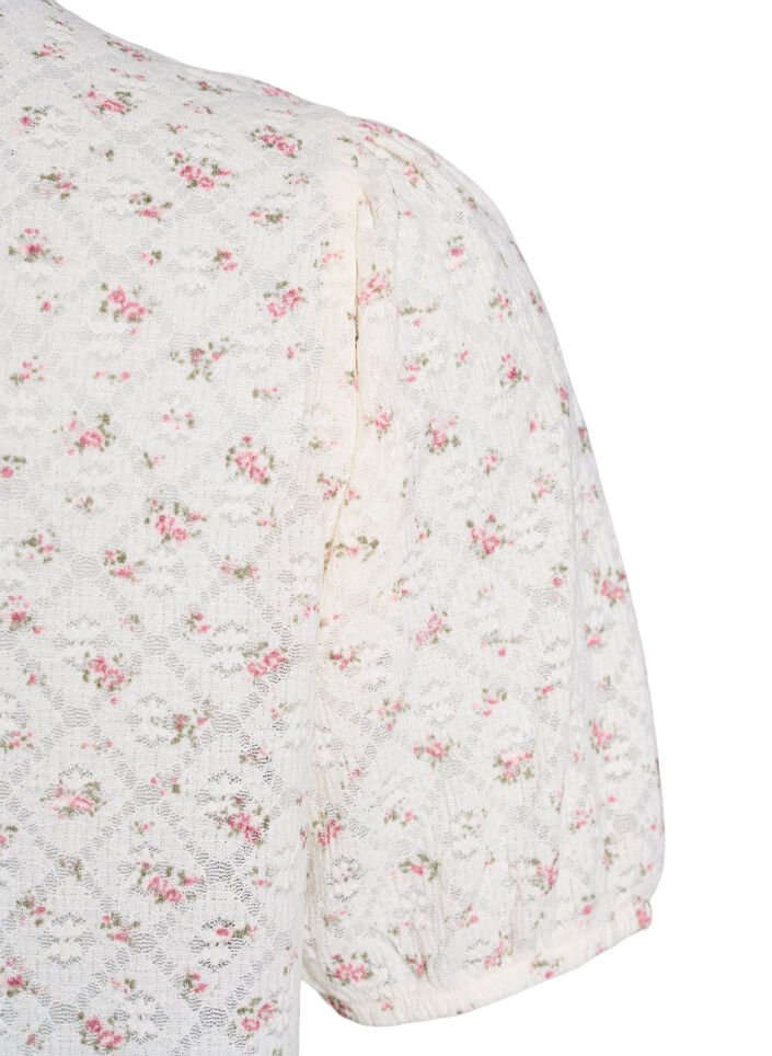 Short-sleeved jersey blouse with floral print, White, Packshot image number 3