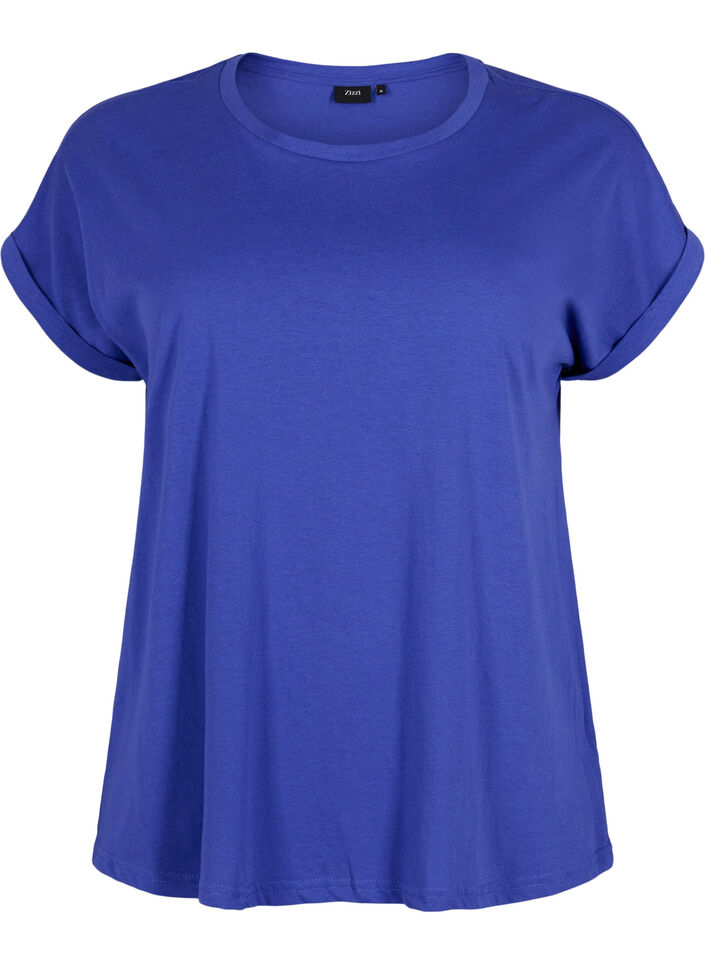 Short sleeved cotton blend t-shirt, Blue, Packshot image number 0