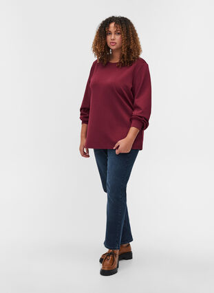 Sweatshirt with a round neckline and long sleeves, Zinfandel, Model image number 2