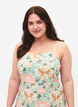 Floral viscose strap dress with smocking, Green Flower, Model image number 2