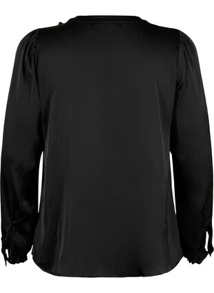 Satin shirt blouse with ruffle details, Black, Packshot image number 1