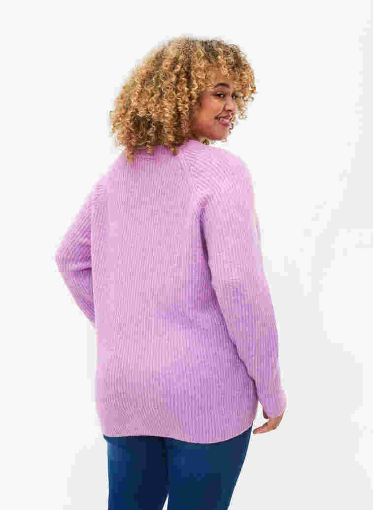 Melange knit sweater with pearl buttons, Purple Mel., Model image number 1