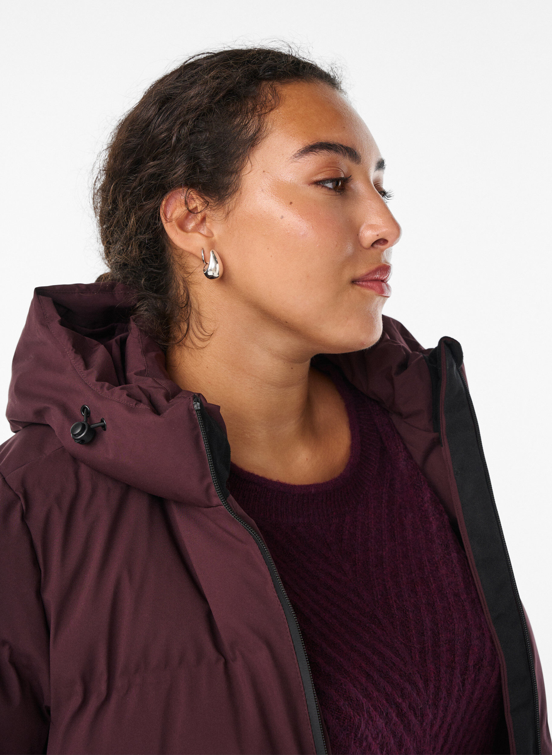 ZizzifashionLong puffer winter coat with hood, Dark Bordeaux, Model image number 2