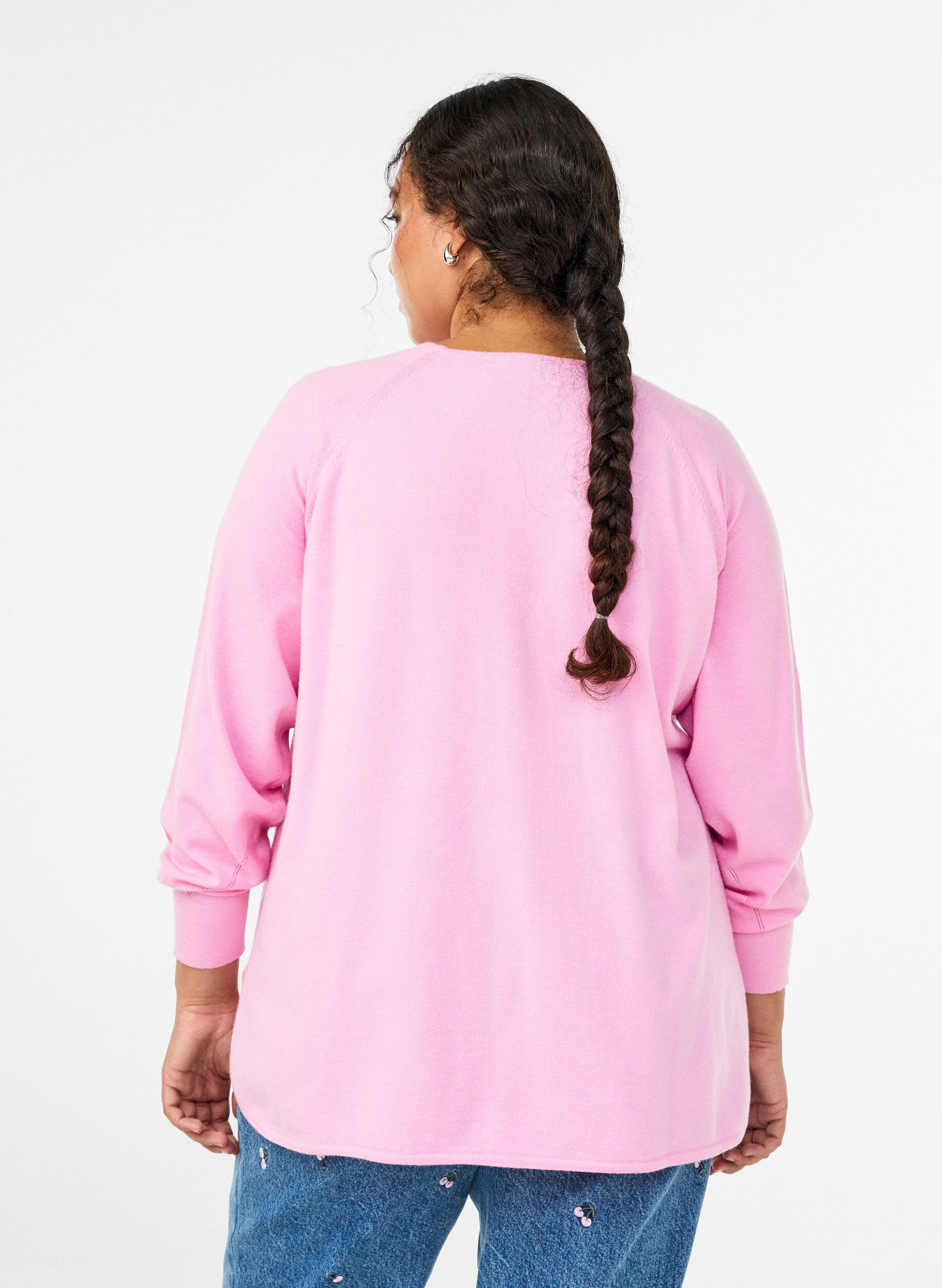 ZizzifashionKnit blouse with round neck and knitted pattern, Pink, Model image number 2