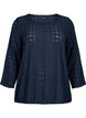 Blouse with broderie anglaise and 7/8 sleeves, Navy Blazer, Packshot image number 0