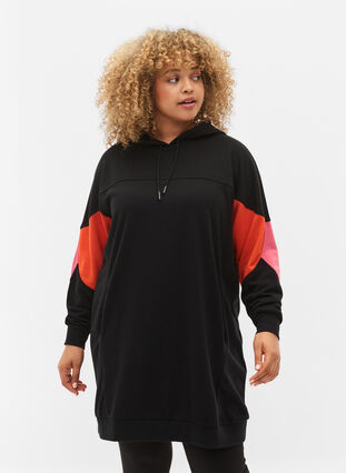 Sweatdress with colorblock and pockets, Black, Model image number 0