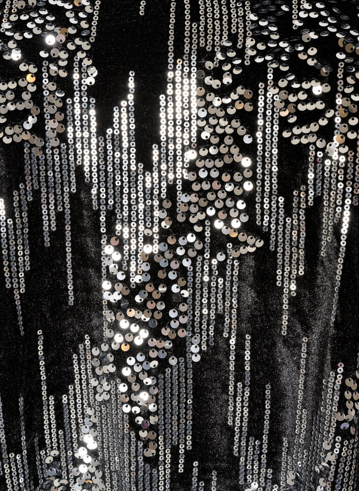 Short sequin dress with balloon sleeves, Black, Packshot image number 2
