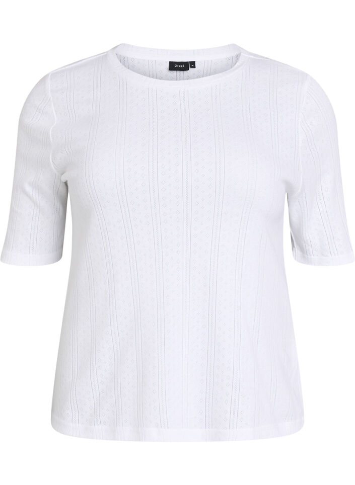 Cotton T-shirt with eyelet embroidery, White, Packshot image number 0