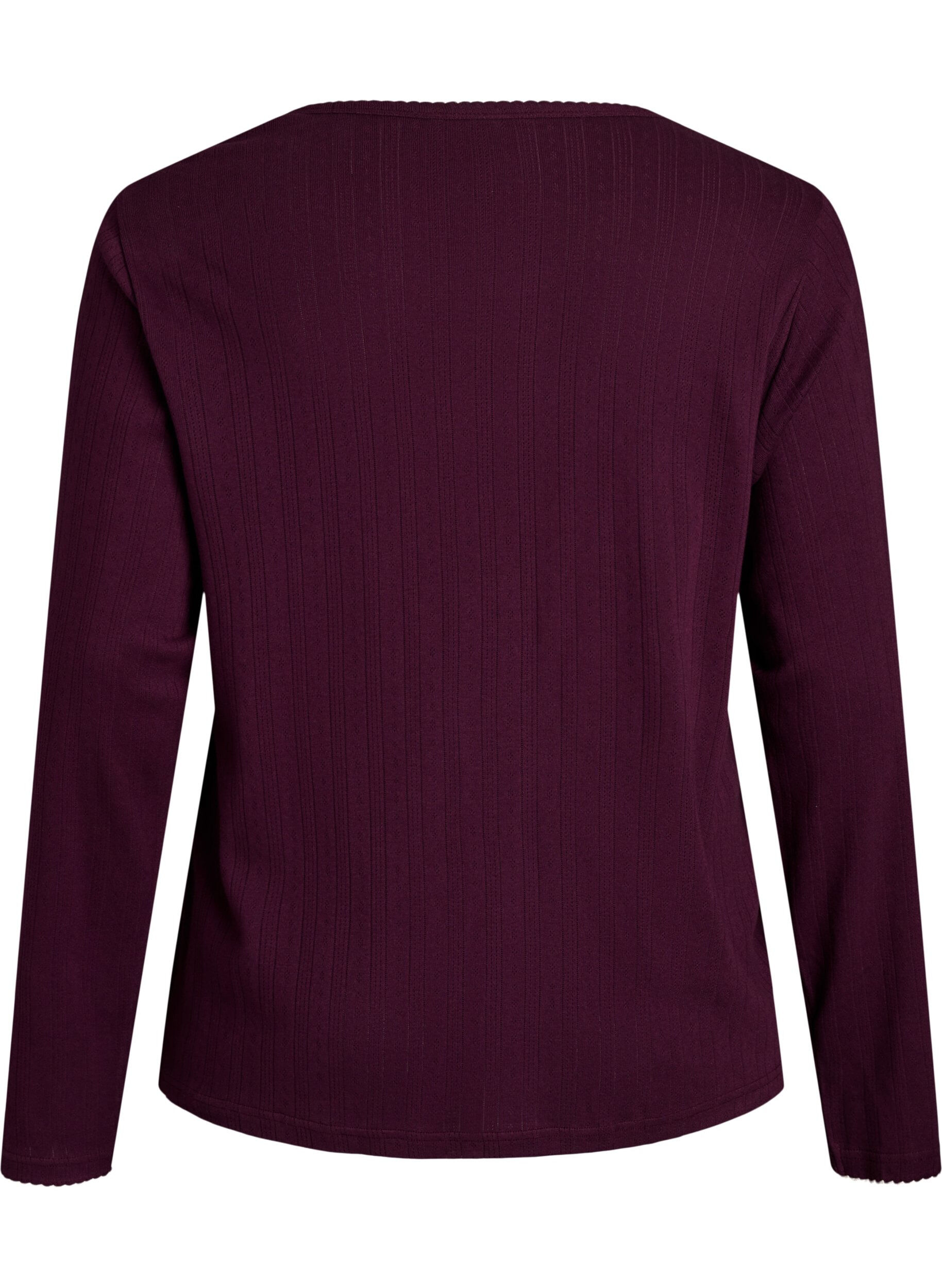 ZizzifashionOrganic cotton pyjama top with eyelet embroidery, Dark Bordeaux, Packshot image number 1