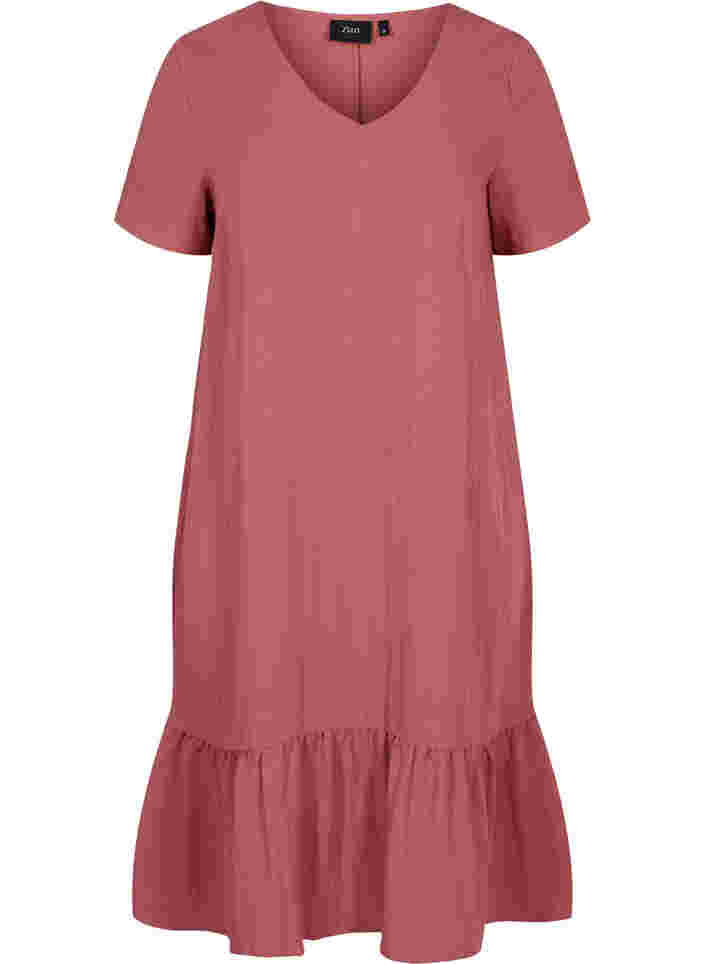 Short-sleeved viscose dress with v-neck, Withered Rose, Packshot image number 0