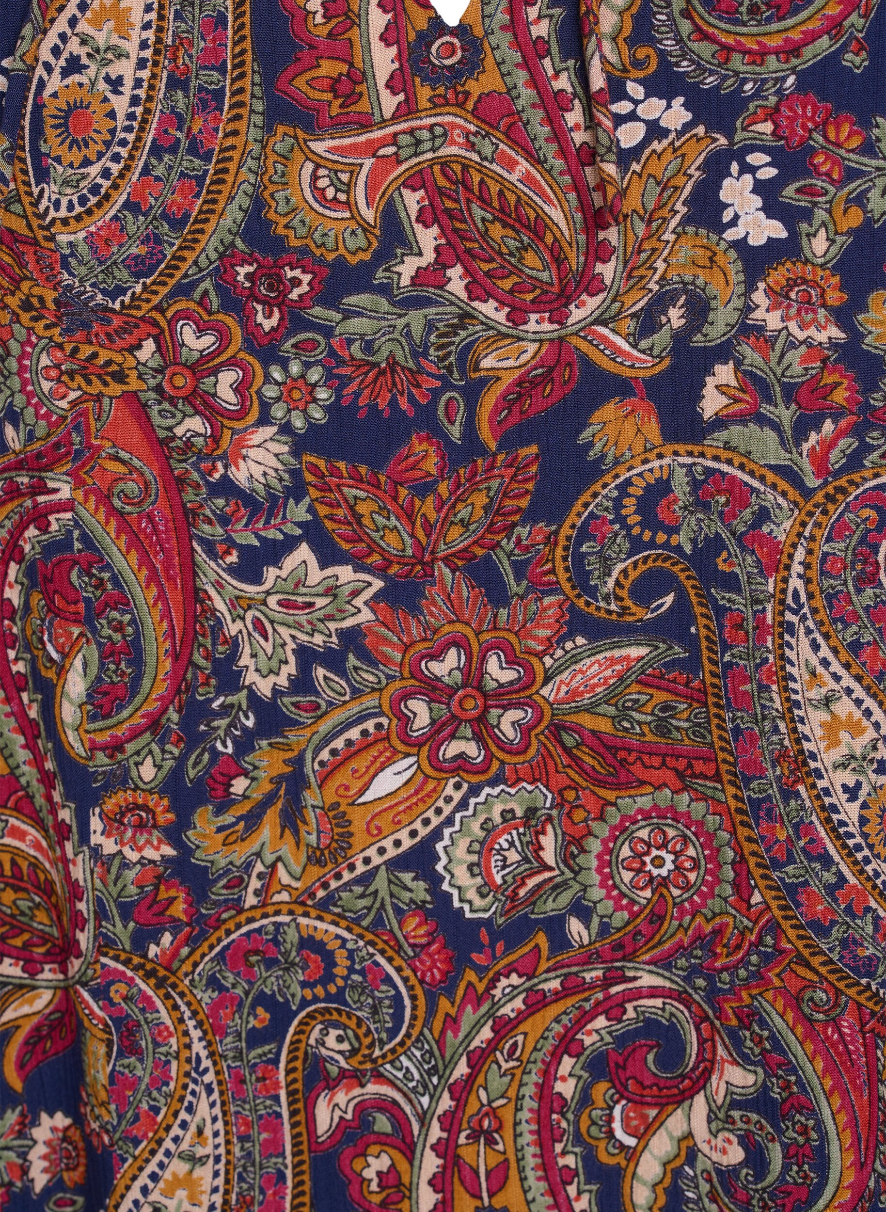 Zizzifashion Viscose blouse with paisley print and elbow length sleeves, Blue, Packshot image number 2