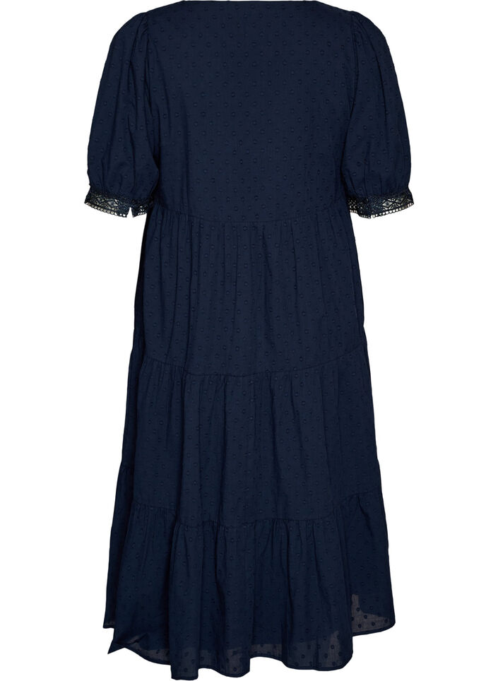 Textured cotton midi dress with crochet details, Blue, Packshot image number 1