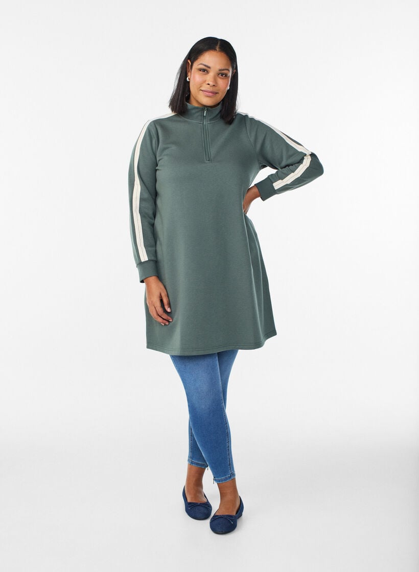 Short sweat dress with high neck, Green, Model image number 1