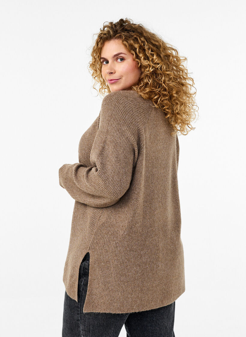 Knitted blouse with round neck, Fossil Mel., Model image number 1