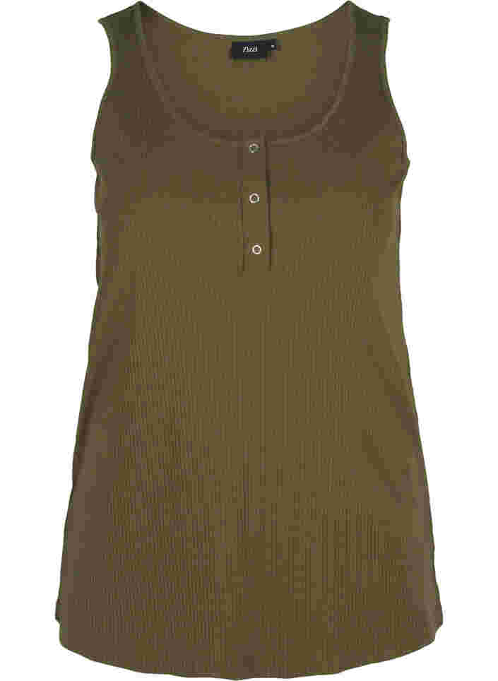 Top with a round neck in ribbed fabric, Ivy Green, Packshot image number 0