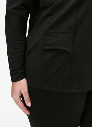 Baselayer blouse with pockets and mesh, Black, Model image number 2