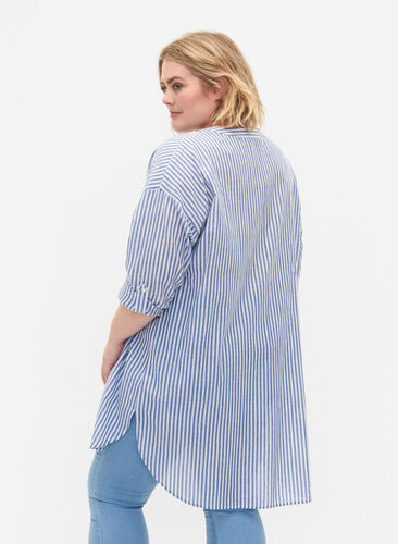 Striped tunic with v neck and buttons, Surf the web Stripe, Model image number 1