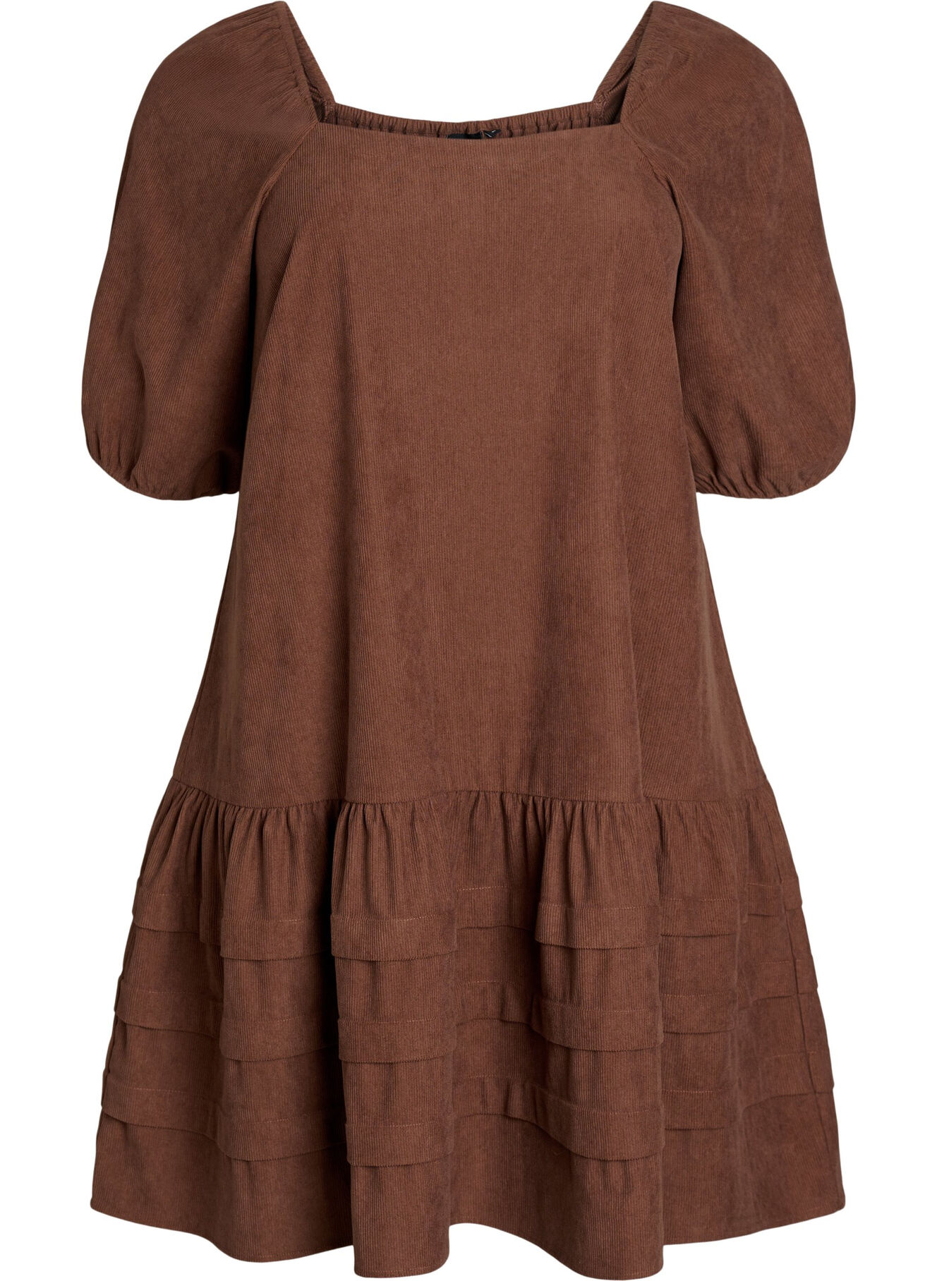Short corduroy dress with square neckline - Brown - Sz. 40-64 - Zizzifashion Short corduroy dress with square neckline - Brown - Sz. 40-64 - Zizzifashion