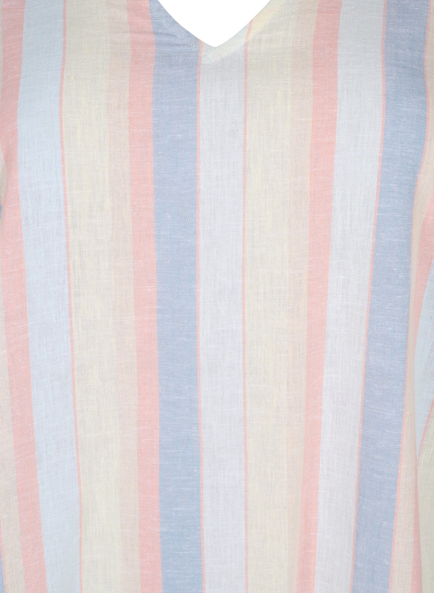 Zizzifashion Cotton blend short dress with linen, Multi Color Stripe, Packshot image number 2