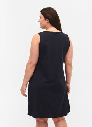 Sleeveless cotton dress with a-shape, Night Sky W. Smile, Model image number 1