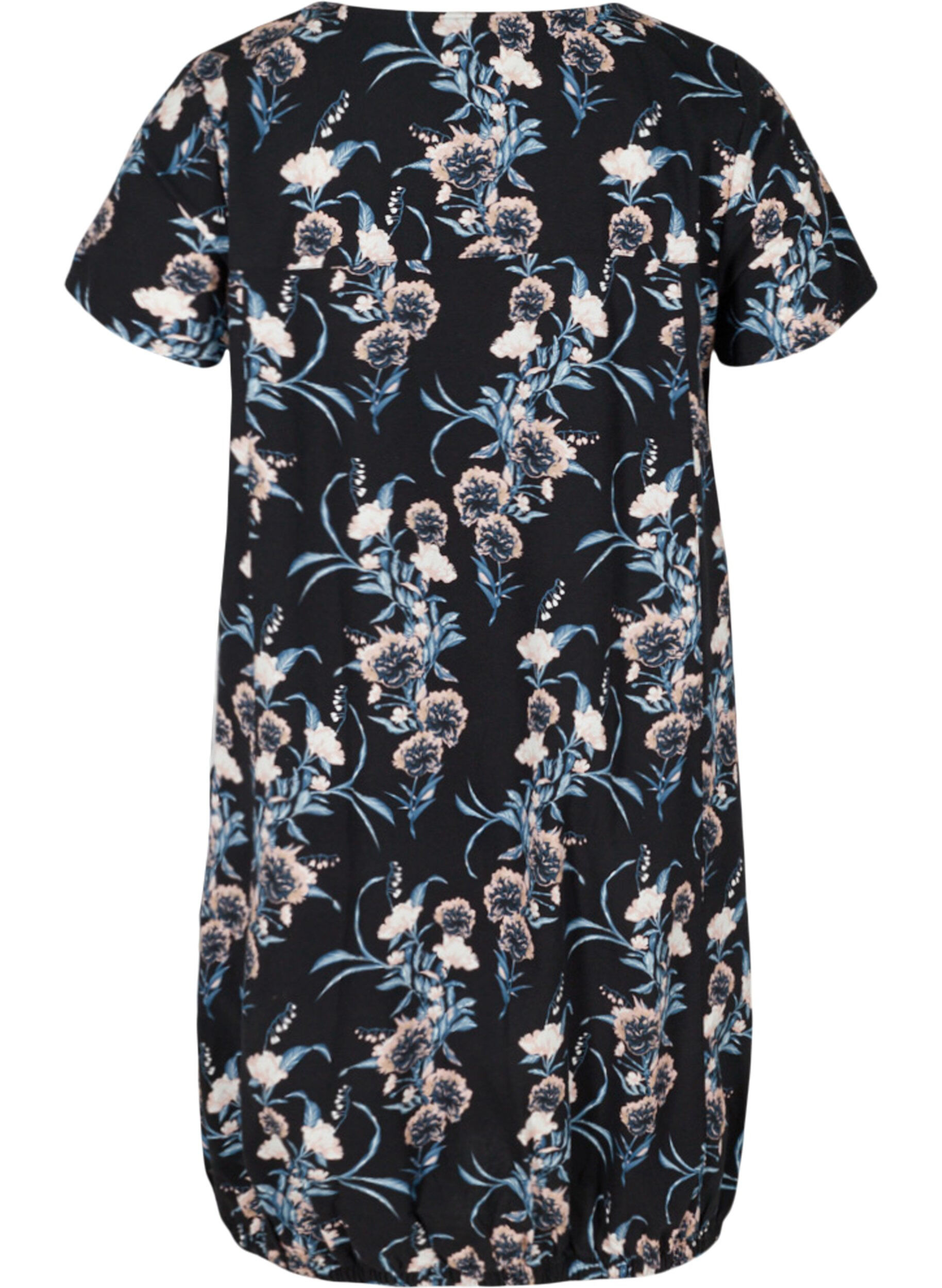 ZizzifashionShort-sleeved, printed cotton dress, Blue, Packshot image number 1