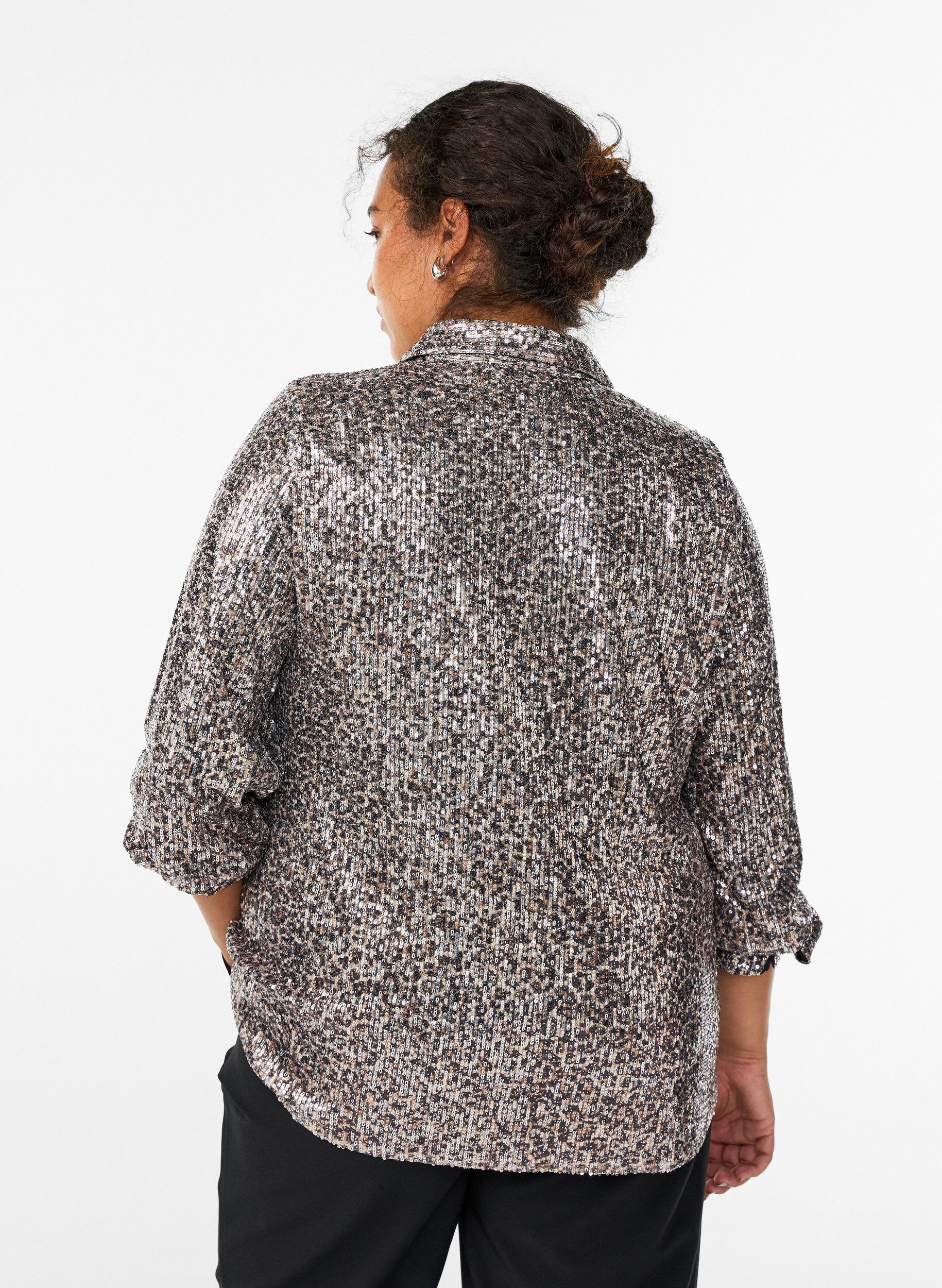 Zizzifashion Sequin shirt with long sleeves, Brown, Model image number 2