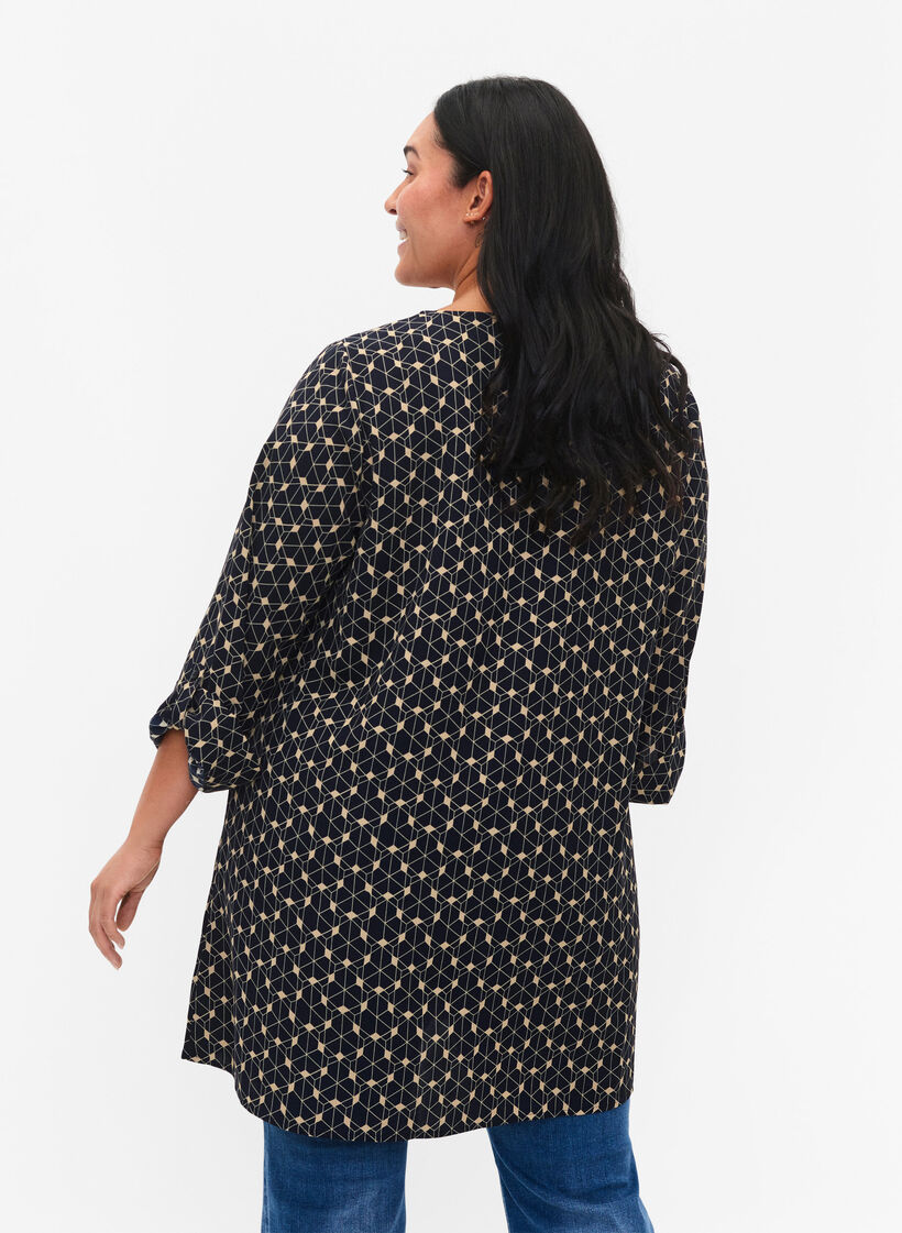 A-shape tunic with print, Blue Beige AOP, Model image number 1