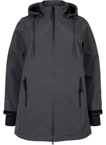 Softshell jacket with detachable hood, Dark Grey Melange, Packshot image number 0